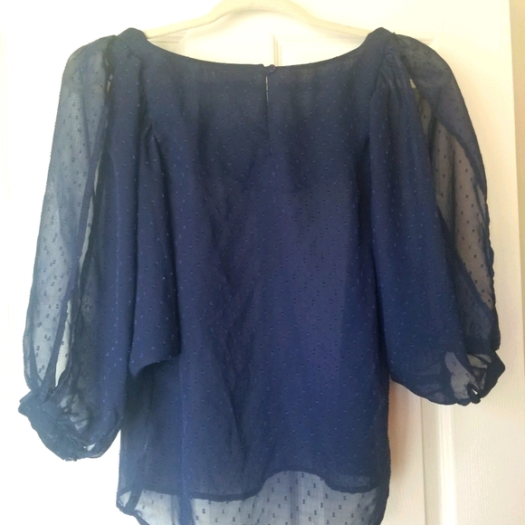 Women's Small Blue Blouse Sheer Navy Open Arms - Picture 3 of 10